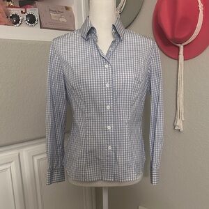 Blue and White Gingham Button-Up Shirt